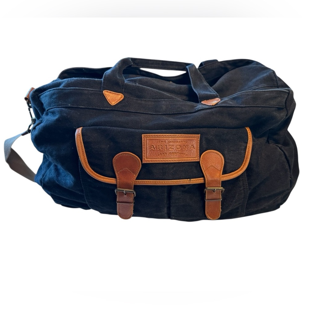 Arizona Jean Company Vintage 90s Black Brown Canvas Duffel Bag Weekender